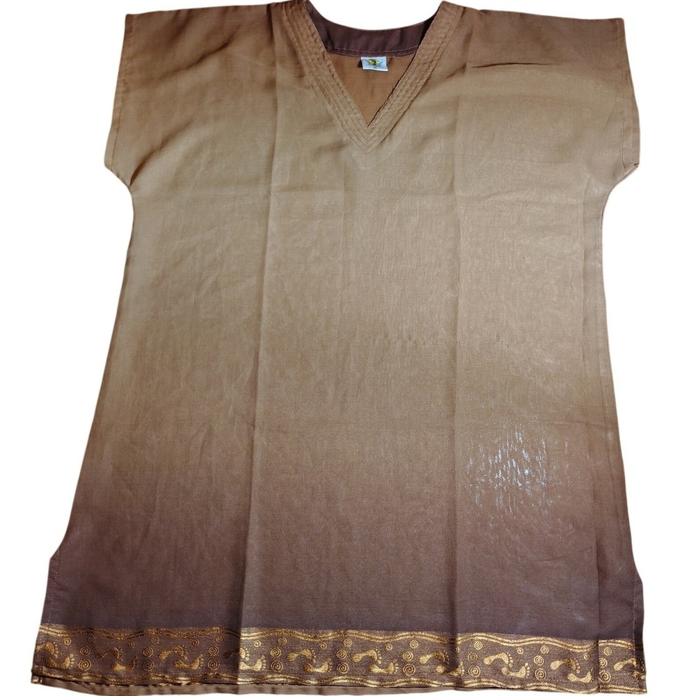 Barefoot Attitude‎ Brown Ombre Tunic Top Gold Detail M ethnic coastal beach